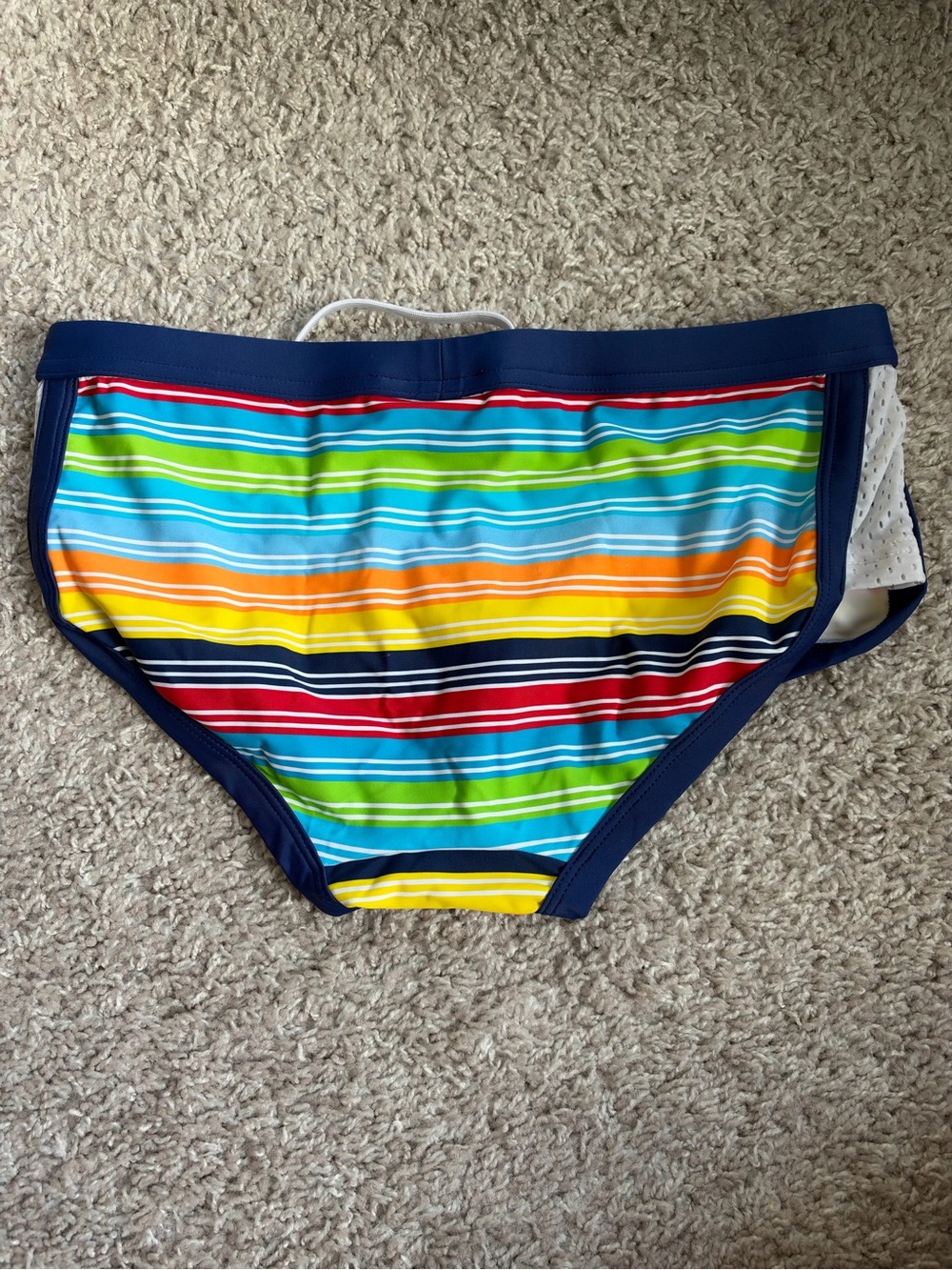 Men’s Andrew Christian Striped Swim Briefs with Navy Trim - Picture 2 of 3